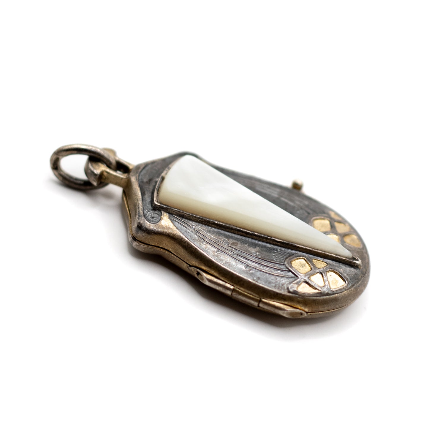 Jugendstil Antiker Silber Vermeil Perlmutt Insekten-Medaillon