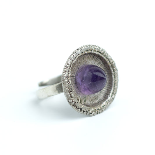 Theodor Fahrner Vintage Brutalist Silver Ring with Amethyst