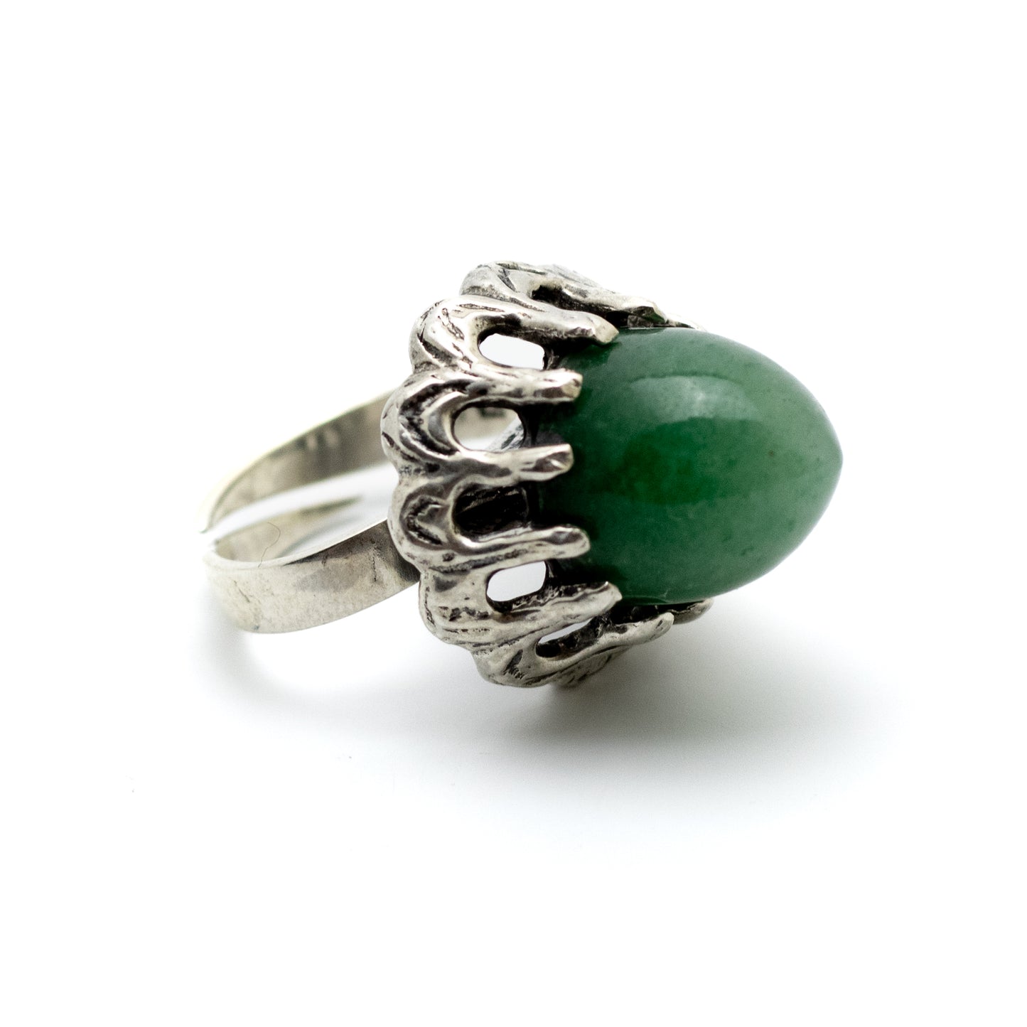 Theodor Fahrner Vintage Brutalist Silver Ring with Dyed Green Quartz