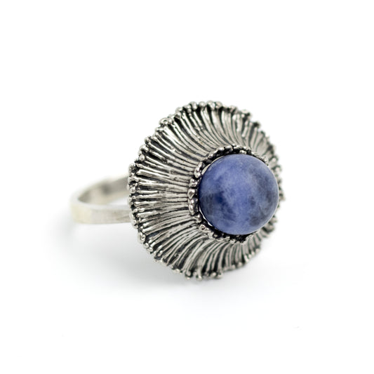 Theodor Fahrner Brutalist Sterling Silver Ring with Matte Sodalite
