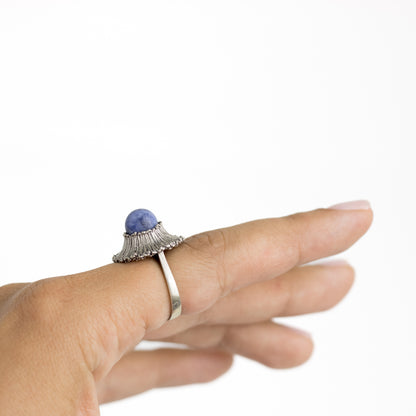Theodor Fahrner Brutalist Sterling Silver Ring with Matte Sodalite
