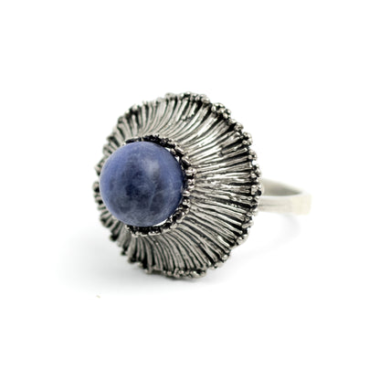 Theodor Fahrner Brutalist Sterling Silver Ring with Matte Sodalite