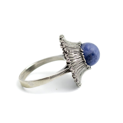 Theodor Fahrner Brutalist Sterling Silver Ring with Matte Sodalite
