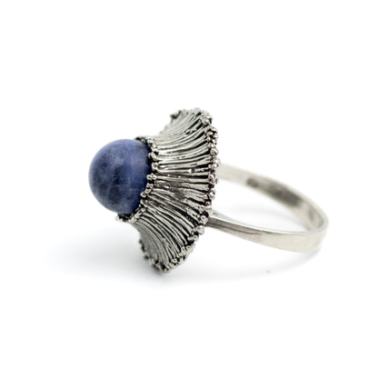 Theodor Fahrner Brutalist Sterling Silver Ring with Matte Sodalite