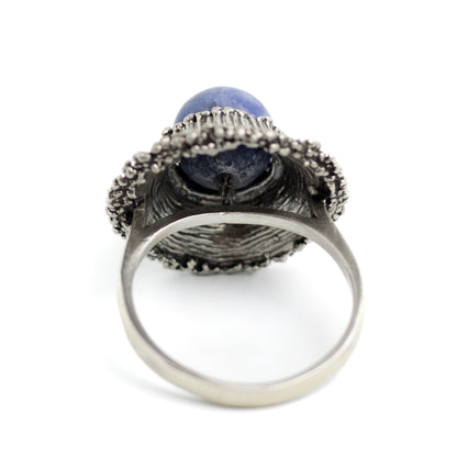 Theodor Fahrner Brutalist Sterling Silver Ring with Matte Sodalite