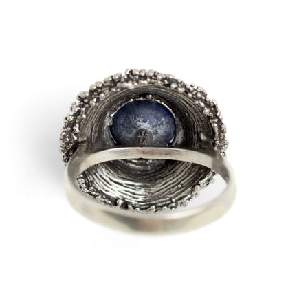 Theodor Fahrner Brutalist Sterling Silver Ring with Matte Sodalite