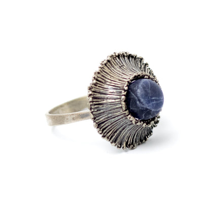 Theodor Fahrner Brutalist Sterling Silver Ring with Matte Sodalite