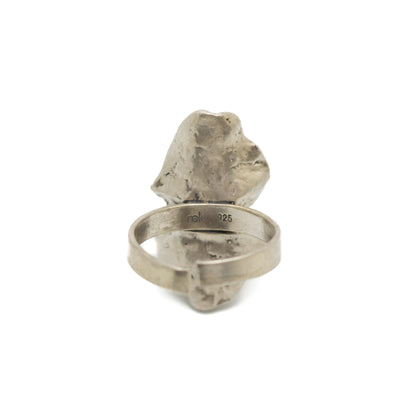 RELO Vintage Brutalist Silver Ring with Carnelian and Chrysoprase
