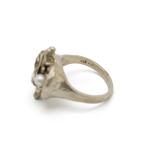 PERLI German Brutalist Vintage Silver Ring with Pearls