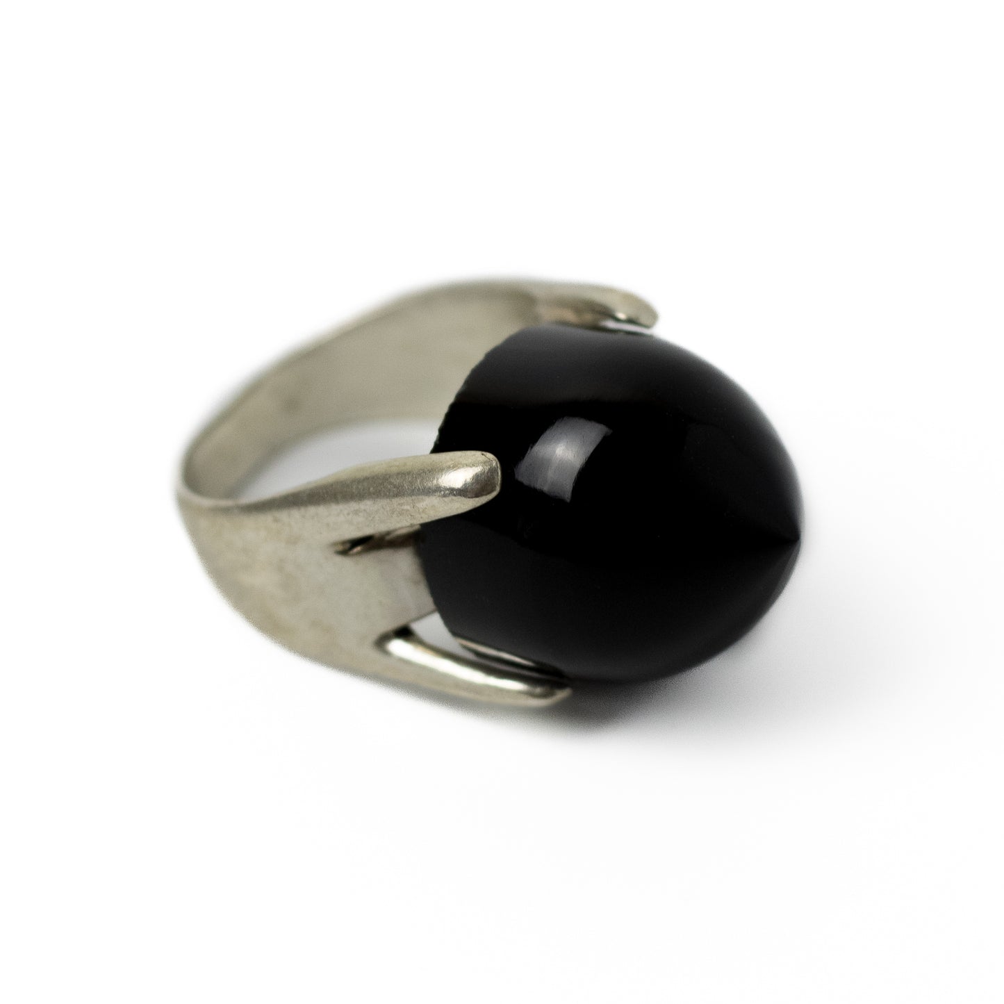 Brutalist Silver Ring with Large Onyx Spiky Stone