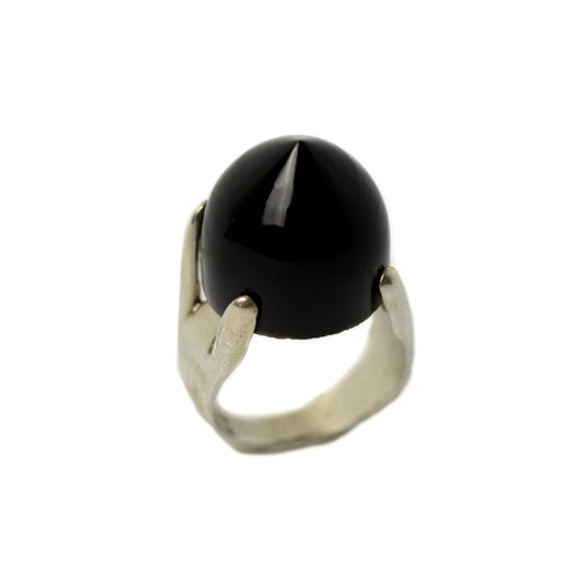 Brutalist Silver Ring with Large Onyx Spiky Stone