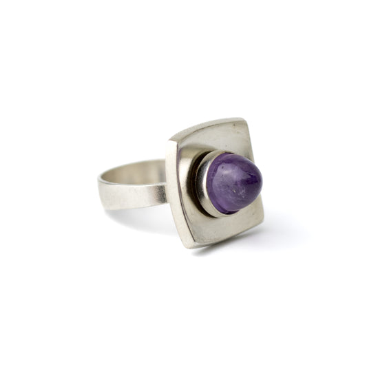 Niels Erik From Danish Modernist Silver Ring with Amethyst