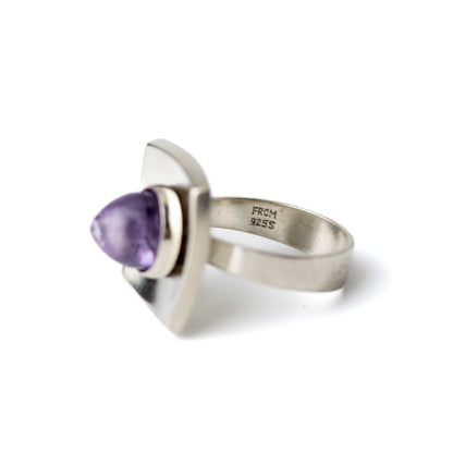 Niels Erik From Danish Modernist Silver Ring with Amethyst
