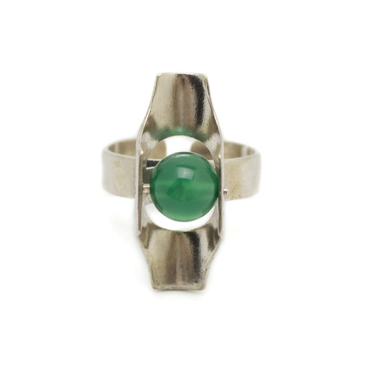 Kultaseppa Salovaara Vintage Silver Ring with Rotating Chrysoprase Sphere