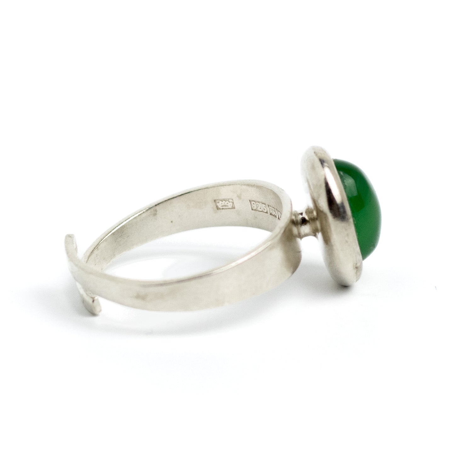 Finnish Modernist Vintage Silver Ring with Chrysoprase on Stem