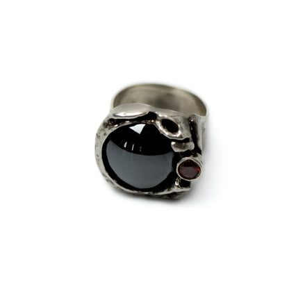 Monika & Burkhard OLY Brutalist Silver Ring with Bloodstone and Garnet