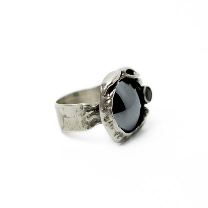 Monika & Burkhard OLY Brutalist Silver Ring with Bloodstone and Garnet