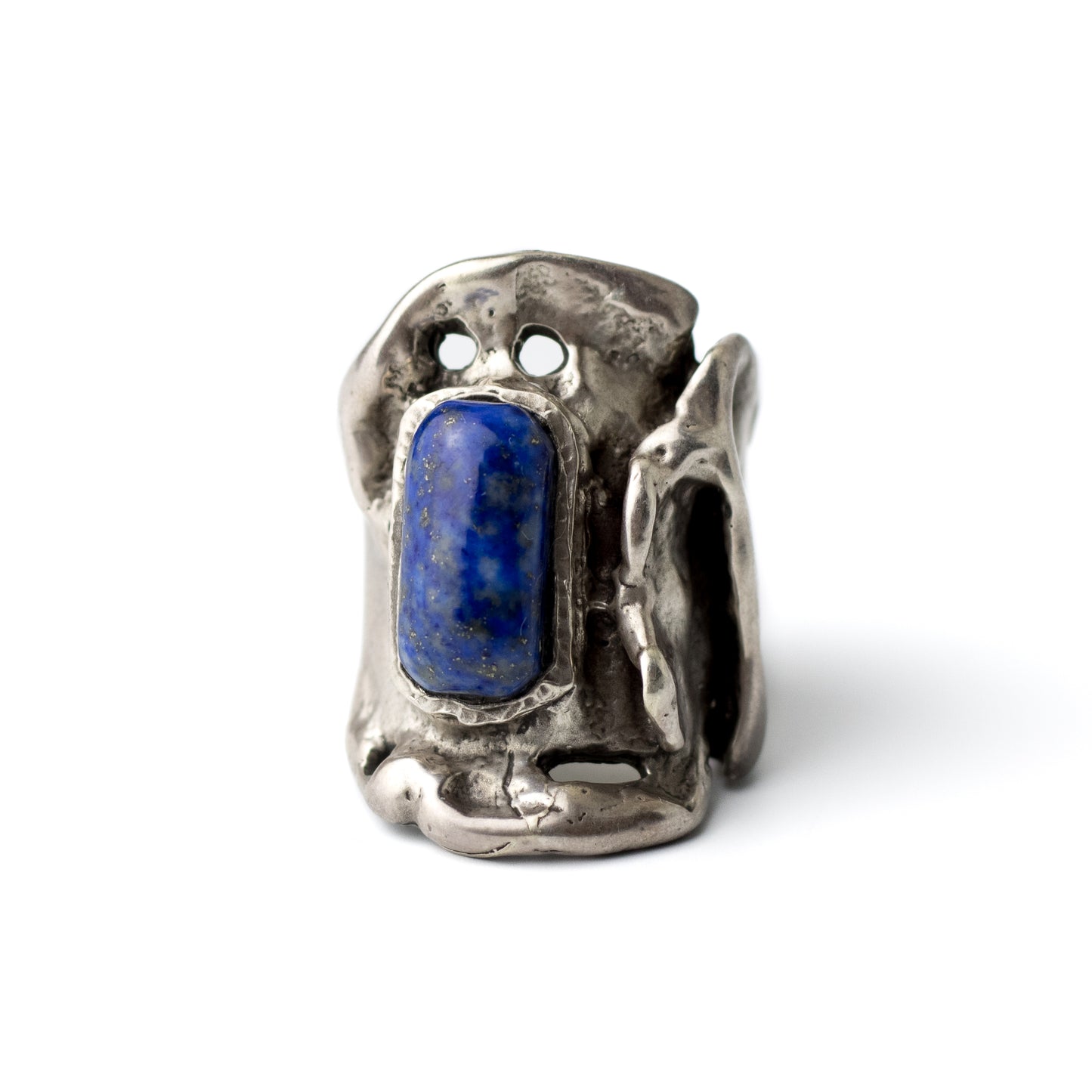 Monika & Burkhard OLY Vintage Brutalist Silver Ring with Lapis Lazuli