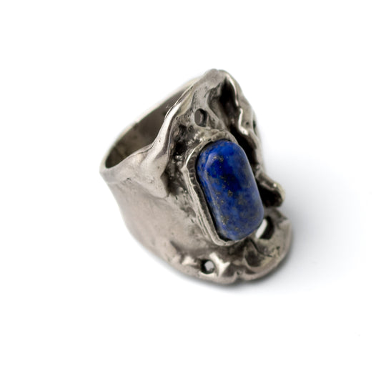 Monika & Burkhard OLY Vintage Brutalist Silver Ring with Lapis Lazuli