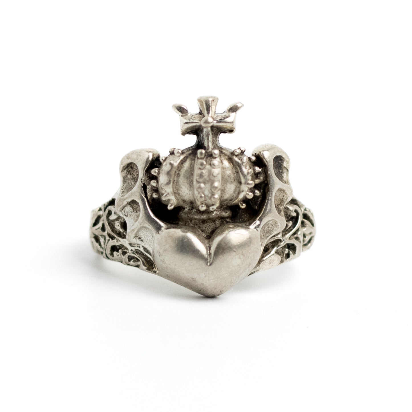 Vintage Sterling Silver Claddagh Ring with Wings and Crown