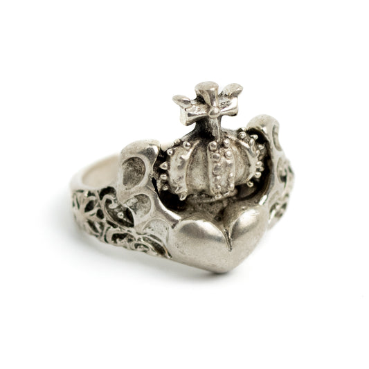 Vintage Sterling Silver Claddagh Ring with Wings and Crown