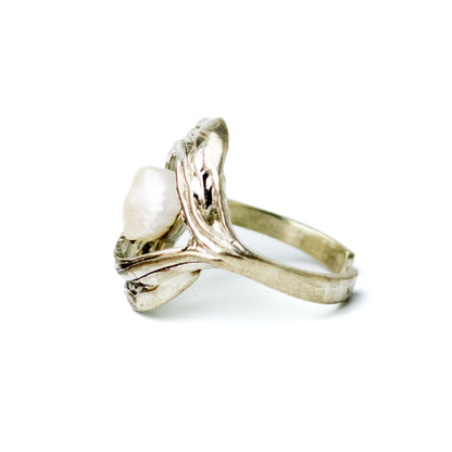 Perli Germany Brutalist Sterling Silver Ring with Natural Pearl