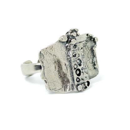 TEKA German Brutalist Silver Ring with Sculptural Textured Design