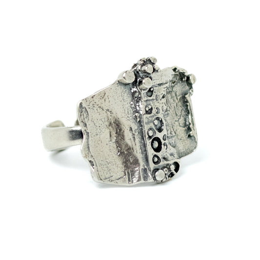 TEKA German Brutalist Silver Ring with Sculptural Textured Design