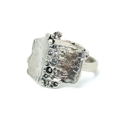 TEKA German Brutalist Silver Ring with Sculptural Textured Design