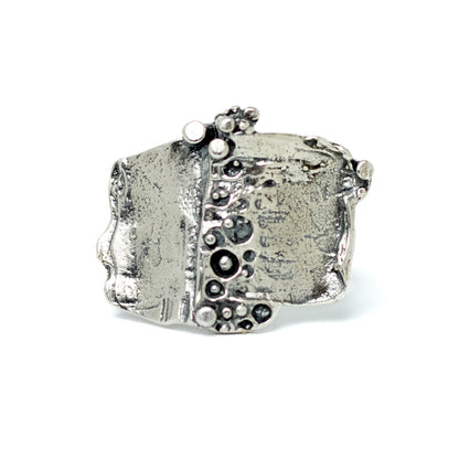 TEKA German Brutalist Silver Ring with Sculptural Textured Design