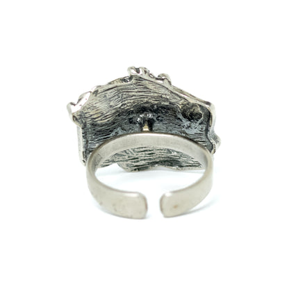 TEKA German Brutalist Silver Ring with Sculptural Textured Design