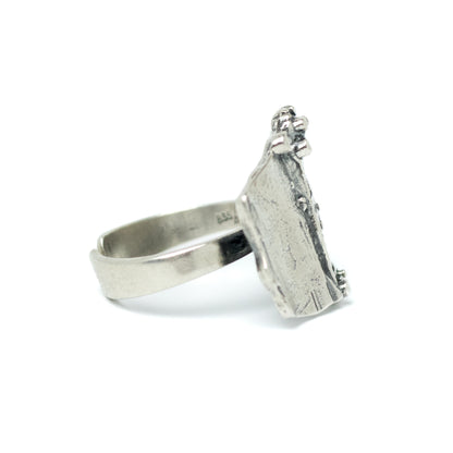 TEKA German Brutalist Silver Ring with Sculptural Textured Design