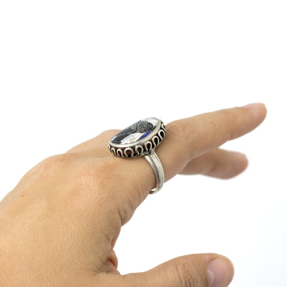 Vintage Silver Cloisonné Enamel Ring With Greek Woman Motif