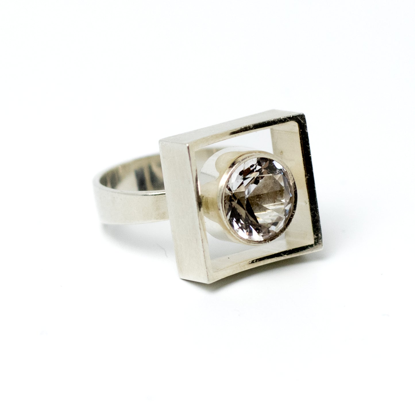 Niels Erik From Vintage Modernist Silver Ring with Rock Crystal