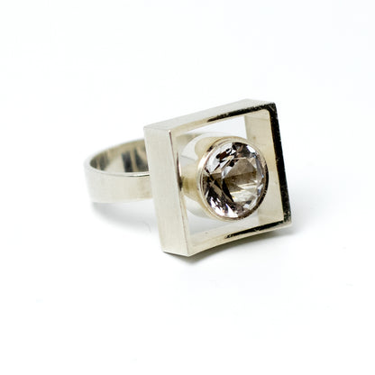 Niels Erik From Vintage Modernist Silver Ring with Rock Crystal