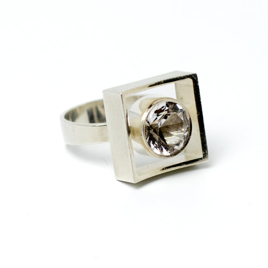 Niels Erik From Vintage Modernist Silver Ring with Rock Crystal