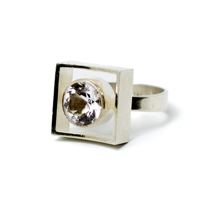 Niels Erik From Vintage Modernist Silver Ring with Rock Crystal