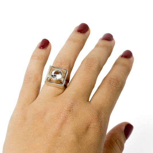 Niels Erik From Vintage Modernist Silver Ring with Rock Crystal