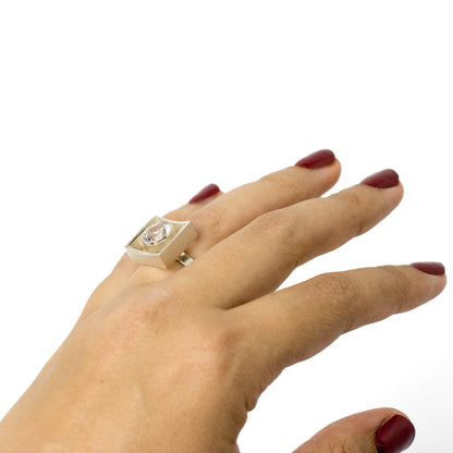 Niels Erik From Vintage Modernist Silver Ring with Rock Crystal