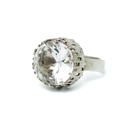 Bengt Hallberg BeH Sterling Silver Brutalist Ring with Large Rock Crystal