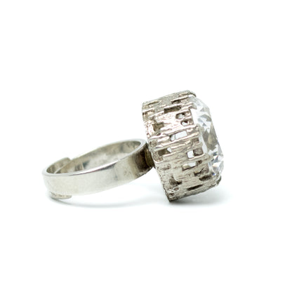 Bengt Hallberg BeH Sterling Silver Brutalist Ring with Large Rock Crystal