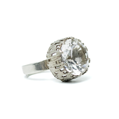 Bengt Hallberg BeH Sterling Silver Brutalist Ring with Large Rock Crystal