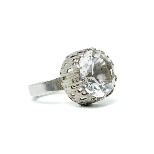 Bengt Hallberg BeH Sterling Silver Brutalist Ring with Large Rock Crystal
