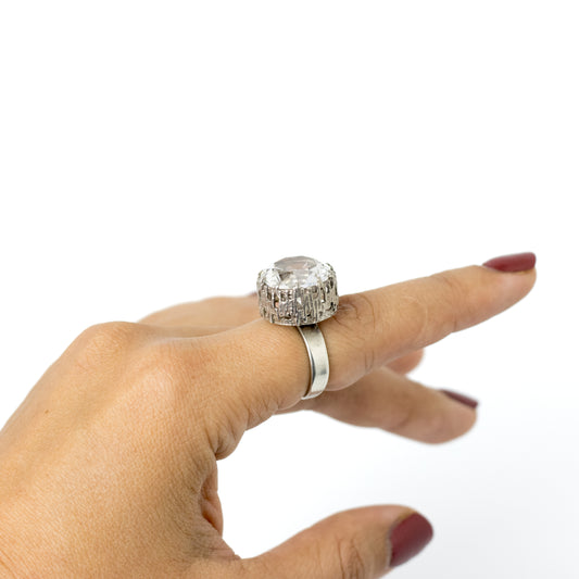 Bengt Hallberg BeH Sterling Silver Brutalist Ring with Large Rock Crystal