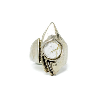 Monika & Burkhard OLY German Brutalist Silver Ring with Rutilated Quartz