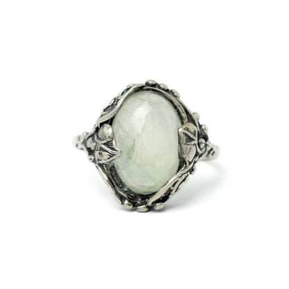 Vintage Silver Art Nouveau Style Ring with Milky Quartz Cabochon