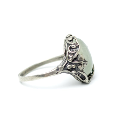 Vintage Silver Art Nouveau Style Ring with Milky Quartz Cabochon