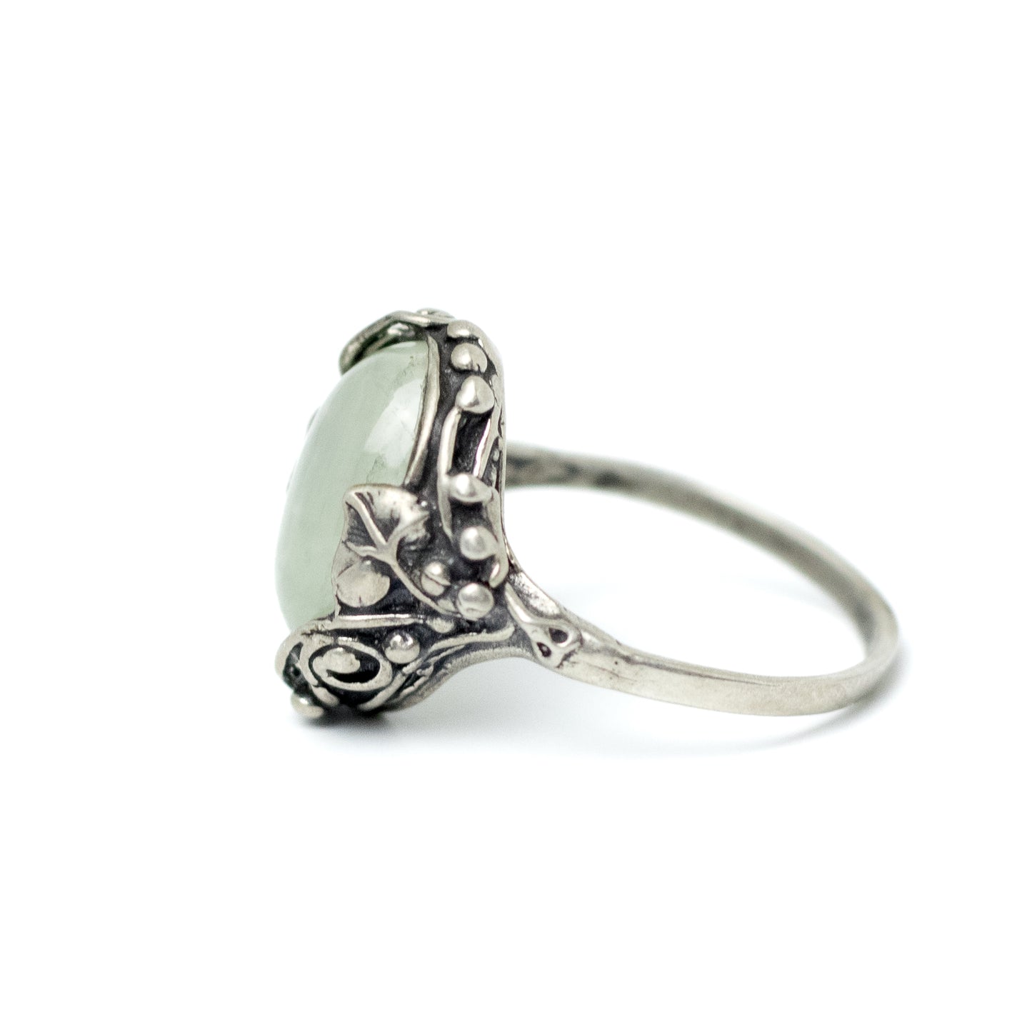 Vintage Silver Art Nouveau Style Ring with Milky Quartz Cabochon