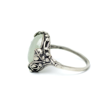 Vintage Silver Art Nouveau Style Ring with Milky Quartz Cabochon