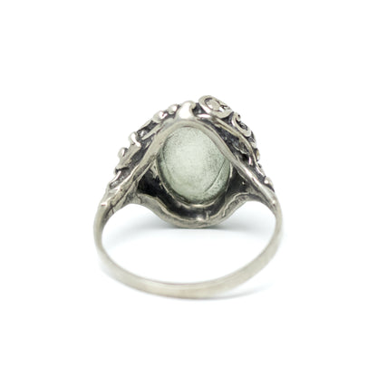 Vintage Silver Art Nouveau Style Ring with Milky Quartz Cabochon